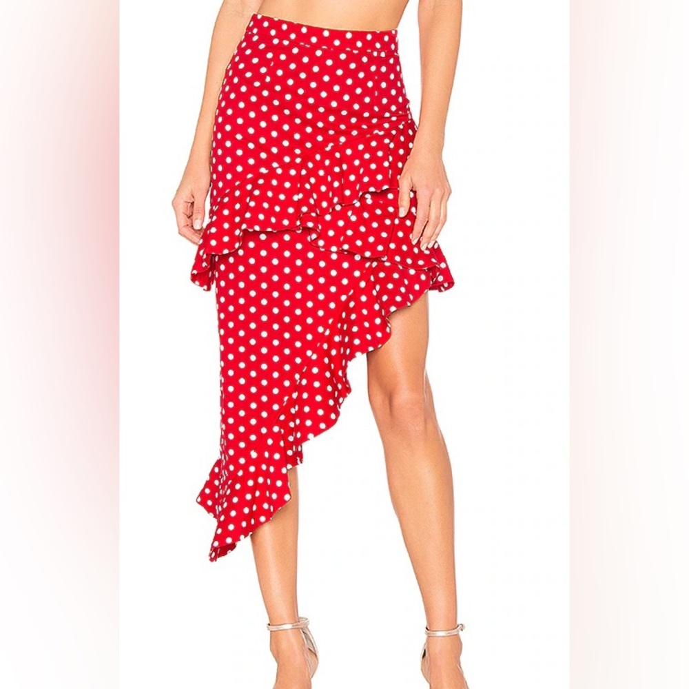 Majorelle Red Polka Dot Midi Skirt